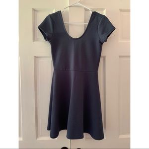 Slate colored short sleeved skater dress